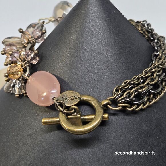 Chico’s Antiqued 5 strand Bracelet With Multicolored Bead Dangles Toggle - Picture 5 of 11